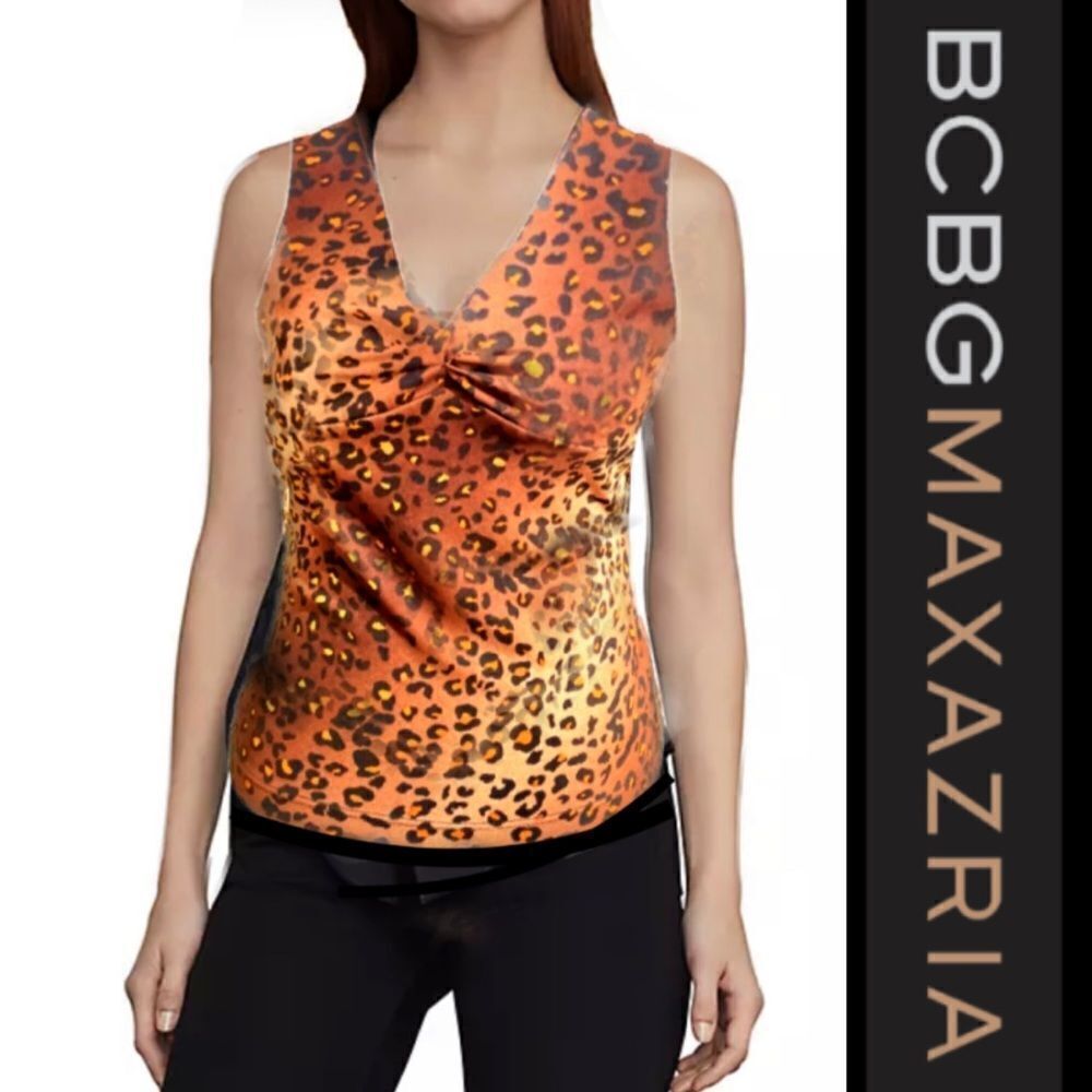 BCBGMaxAzria Twist Front Sleeveless Leopard Blouse